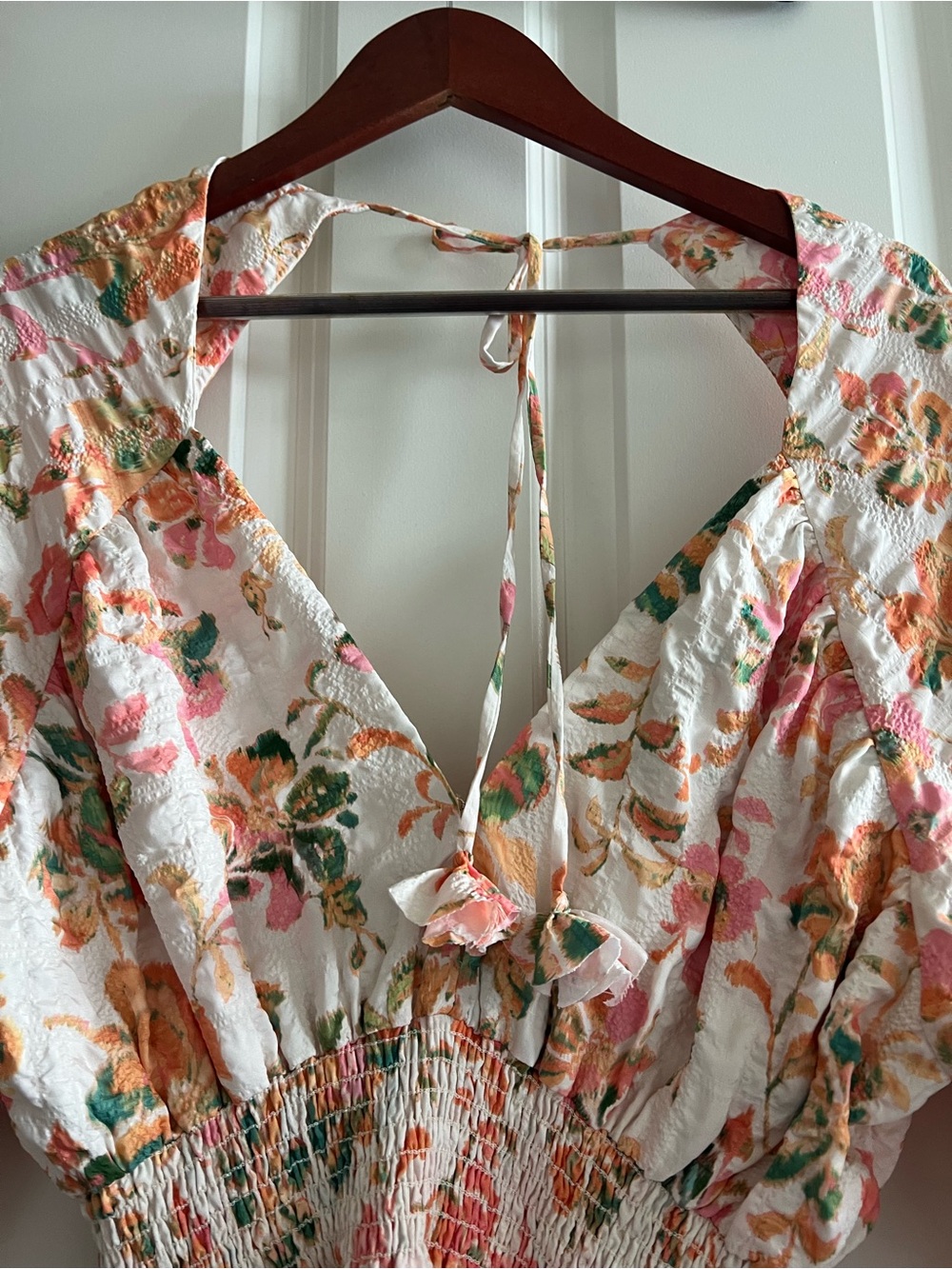 Misa Los Angeles Watercolor Floral Tie-Back Cotton Top in Pink, Green & Cream - Picture 2 of 6